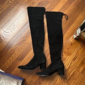 Stuart Weitzman Black Suede Thigh-high “Thighland” Boots.